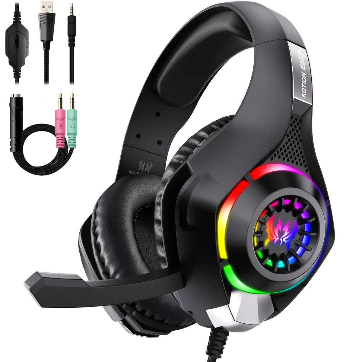VIKEFON RGB Gaming Headset with Mic – Over-Ear, 3.5mm Gaming Headset SPOT Black