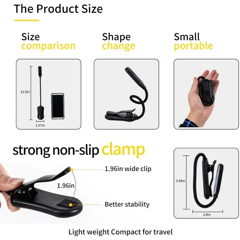 USB Rechargeable Clip LED Reading Light – 9 Modes, 30Hr Clip Reading Lamp SPOT