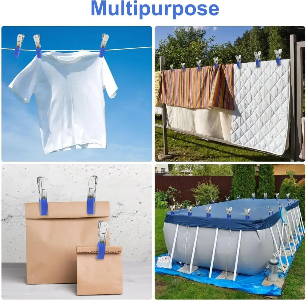 Stainless Steel Pool Cover Clips with Blue Handle – 5/10 Pack Pool Cover Clips SPOT