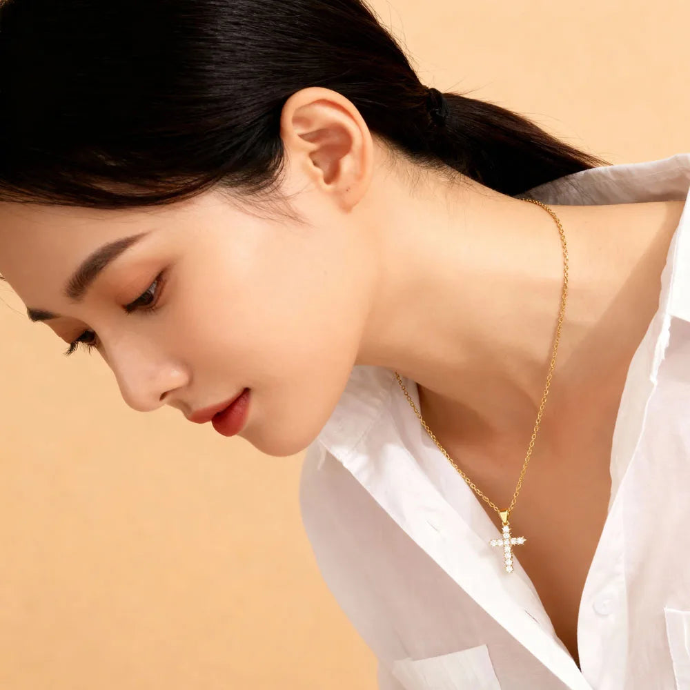 Cubic Zirconia Cross Pendant Necklace for Women – Gold Cross Pendant Necklace SPOT