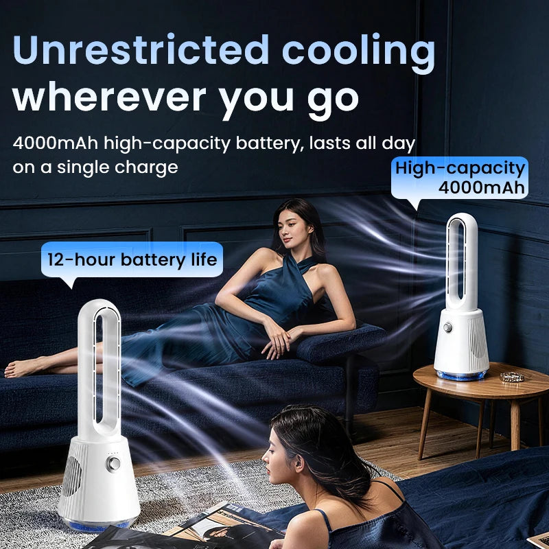 Bladeless Tower Fan – Ultra Quiet Rechargeable 3000mAh Air Purifier Bladeless Tower Fan SPOT