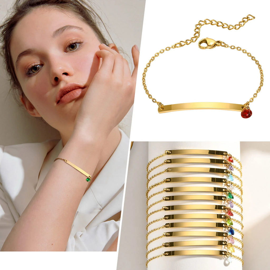 Personalized Birthstone Name Bar Bracelet for Women – Engraved Personalized Bracelet SPOT