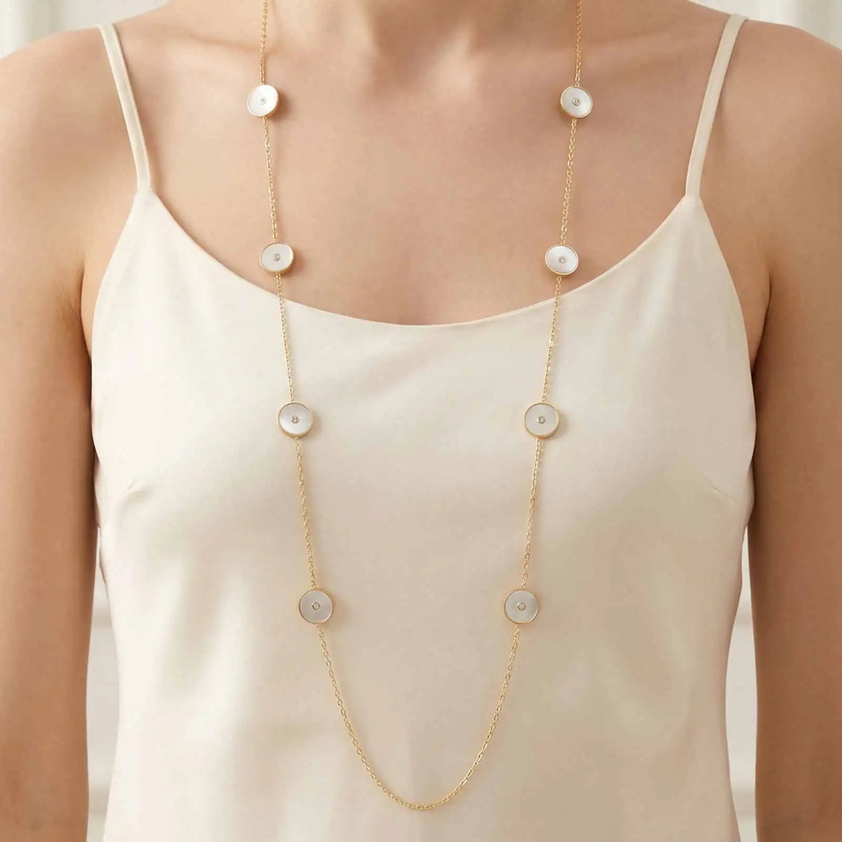 18K Gold Plated Natural Stone Bead Layering Necklace Women Beaded Chain Necklace SPOT NC-2985G