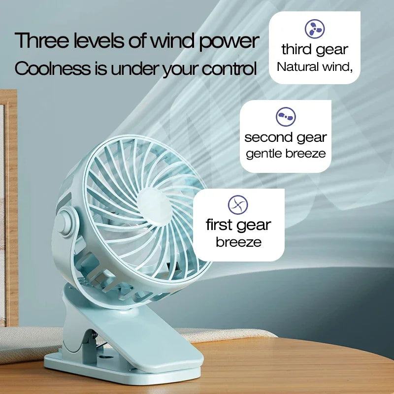 720° Clip Fan USB Rechargeable with Night Light – Travel & Desk Clip Fan SPOT