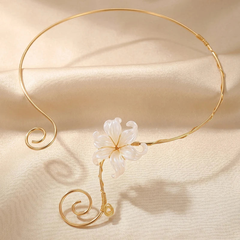Gold Spiral Torque Choker – Iris Flower Statement Necklace Choker Necklace SPOT