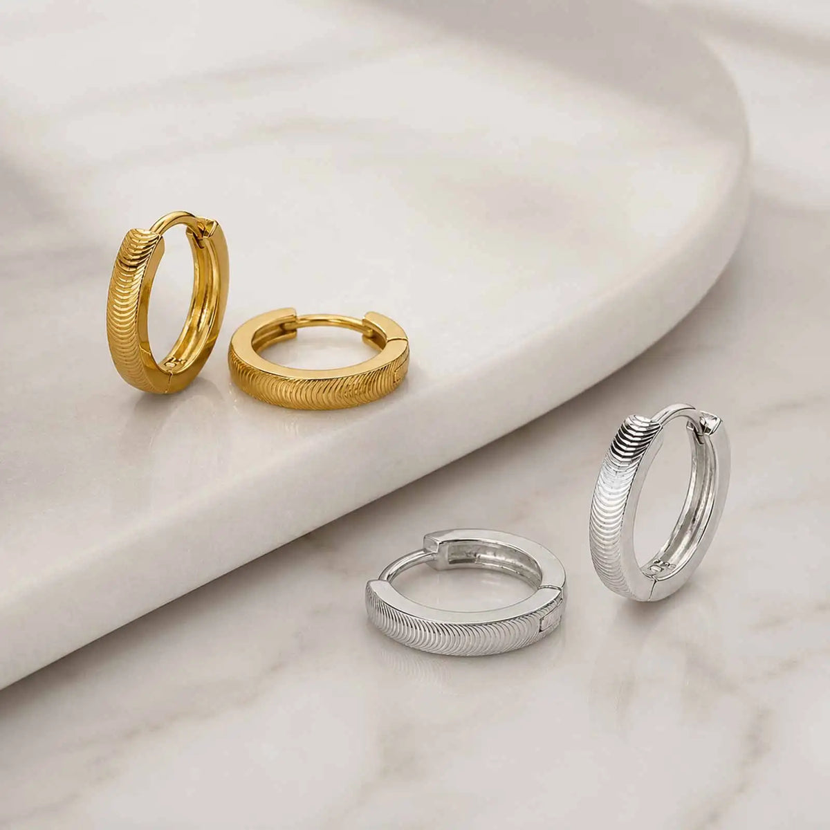 Ribbed Gold Plated Huggie Hoop Earrings – Vintage Textured Huggie Hoop Earrings SPOT