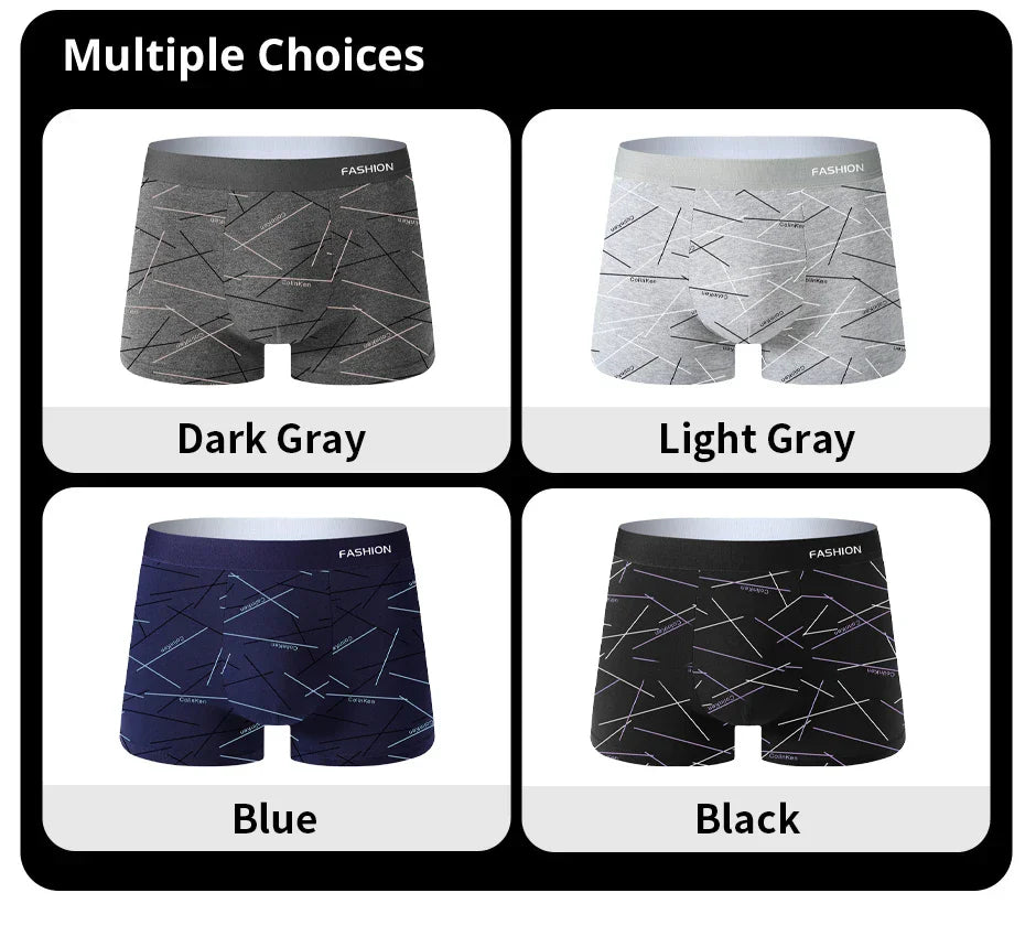 4-Pack Men's Stretch Boxer Briefs – Soft Breathable Line Print Men's Boxer Briefs SPOT