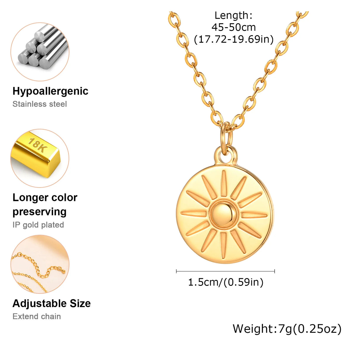 Sun Coin Pendant Necklace – 18K Gold Plated Medallion Women Pendant Necklace SPOT