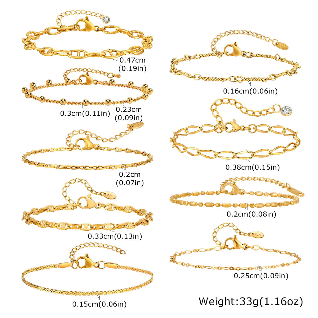 18K Gold Plated Link Bracelet – Waterproof Stackable Wristband Chain Link Bracelet SPOT