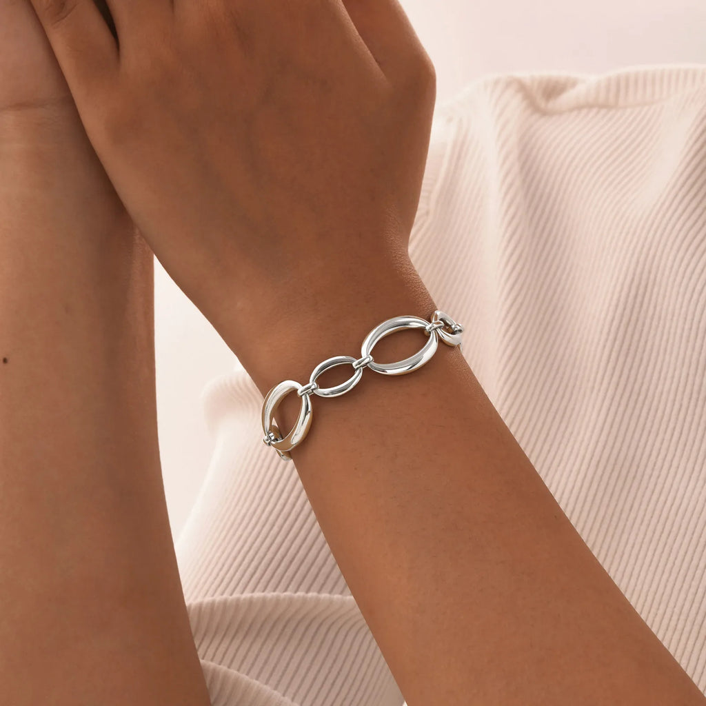 Meaeguet Silver Chunky Chain Bracelet – Stainless Steel Women Chain Link Bracelet SPOT