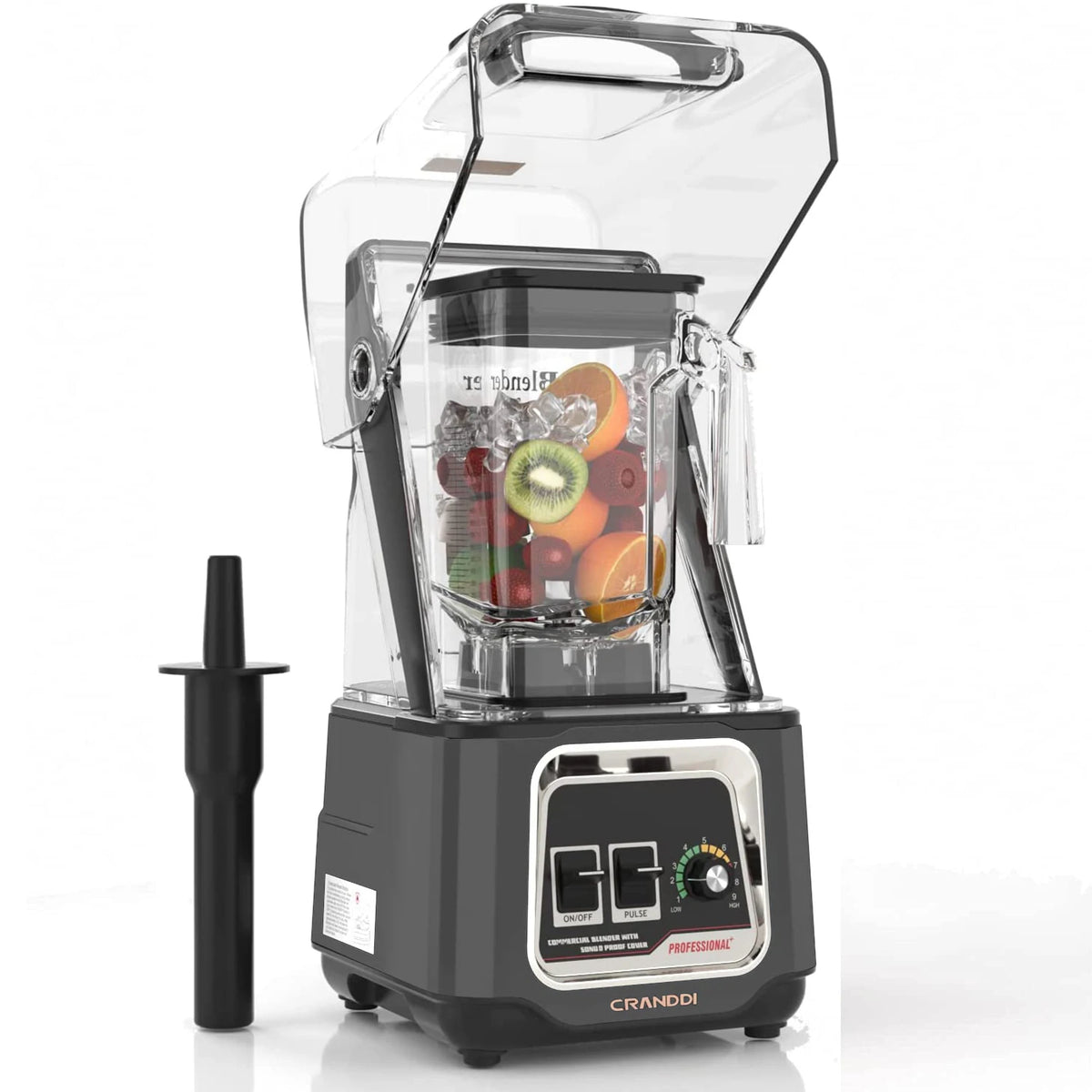 CRANDDI Commercial Blender 2200W Sound Cover | BPA-Free 1.5L Commercial Blender SPOT Grey