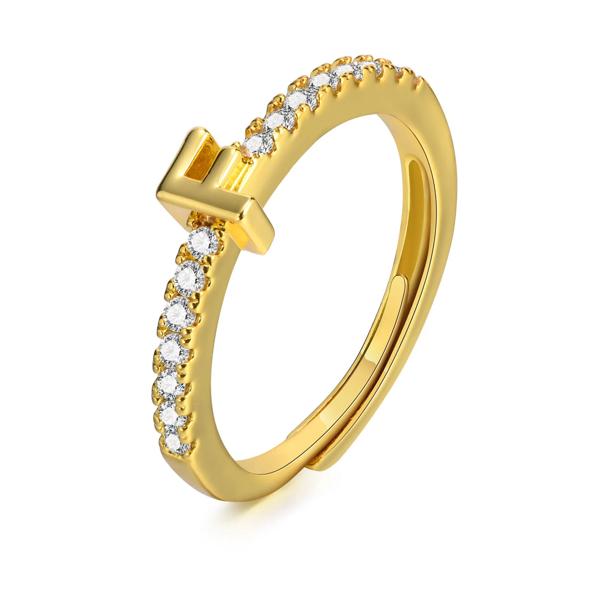 Women's Initial Letter Ring – Pavé CZ Adjustable Stacking Ring