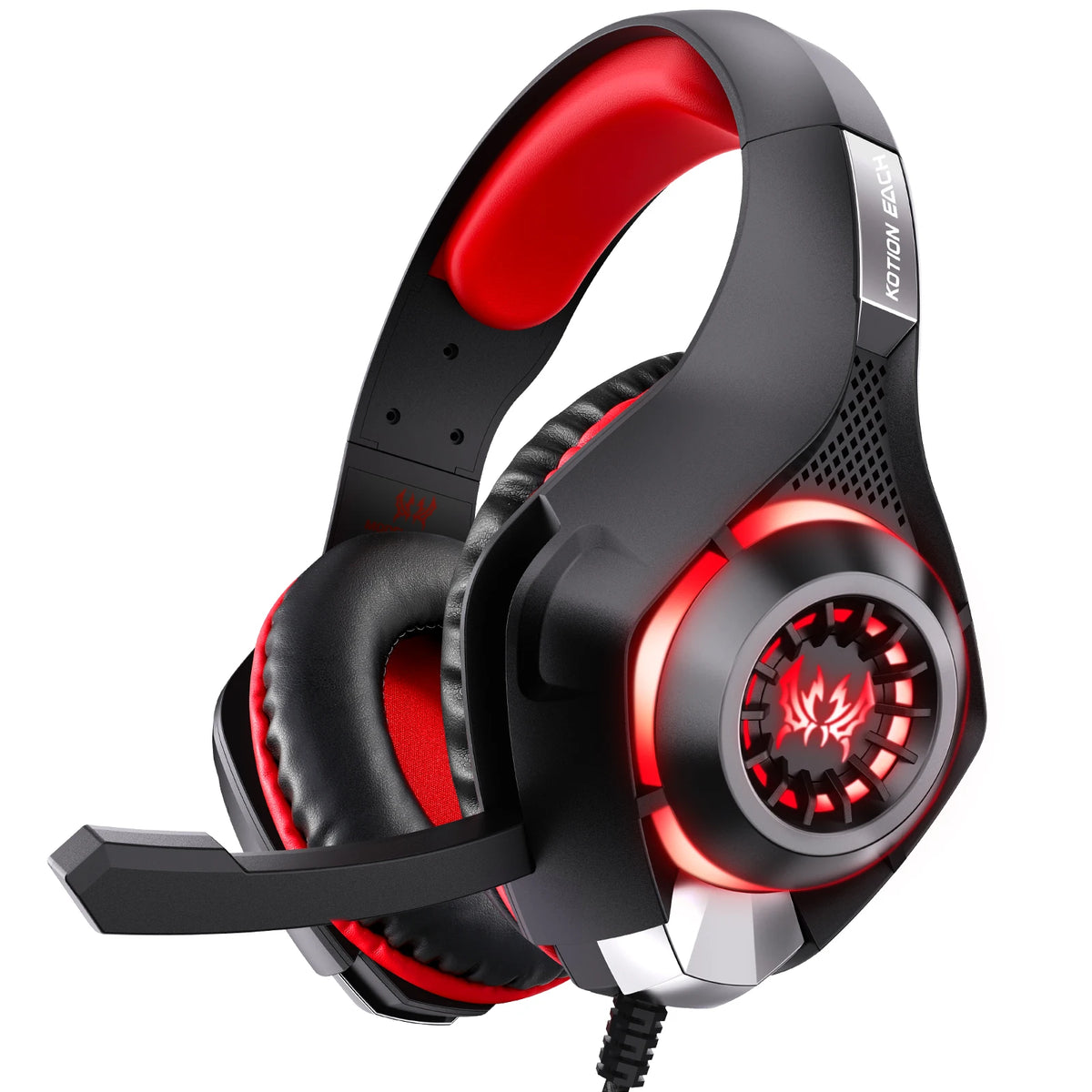 VIKEFON RGB Gaming Headset with Mic – Stereo Surround Sound Gaming Headset SPOT Red