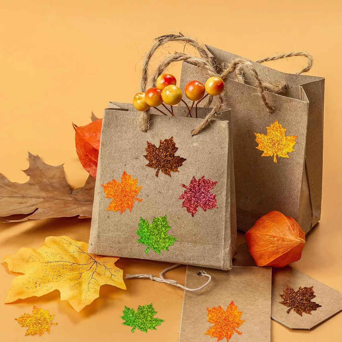 500-Pack Holographic Maple Leaf Stickers – 5 Fall Colors Roll Craft Sticker Roll SPOT