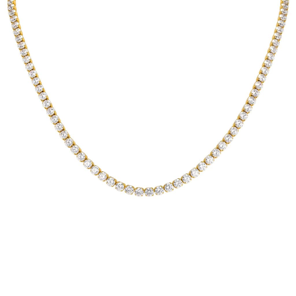 Women's CZ Tennis Necklace – Stainless Steel Iced Out Choker CZ Tennis Necklace SPOT Gold Width 2mm