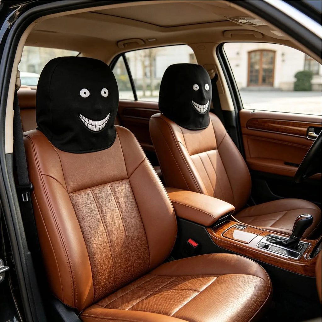 2-Pack Smiling Face Car Headrest Covers – Fun Auto Protectors Car Headrest Cover SPOT