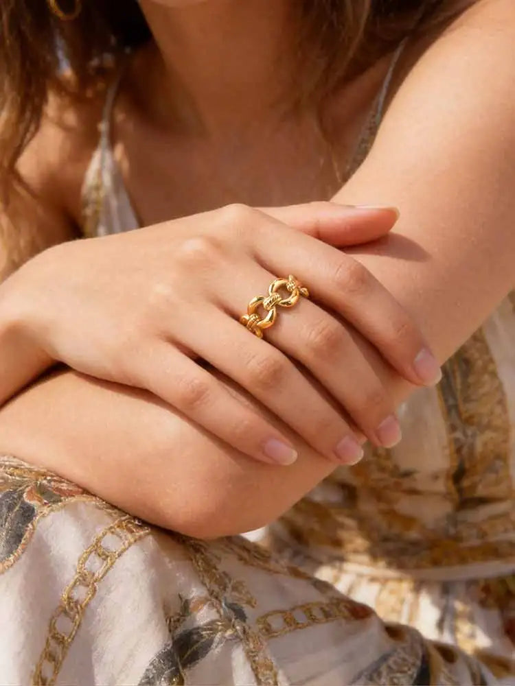 Twisted Rope Paperclip Chain Ring – 18K Gold Stainless Steel Fashion Ring SPOT