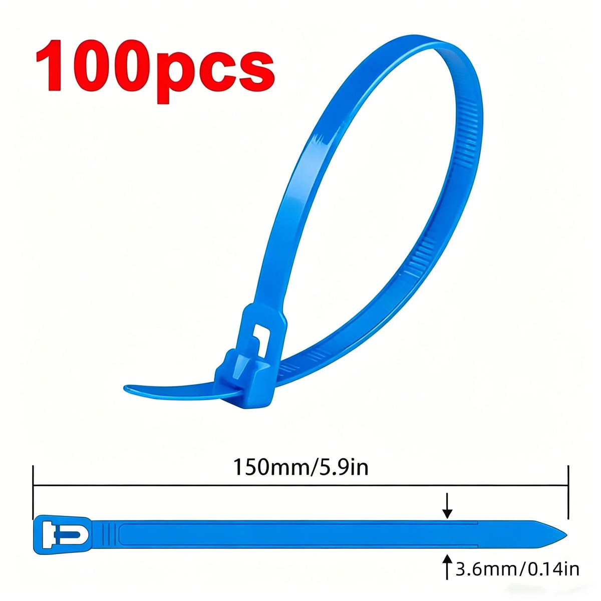 100-Pack Reusable Self-Locking Nylon Cable Ties – Mixed Colors Reusable Cable Ties SPOT 100pcs Blue