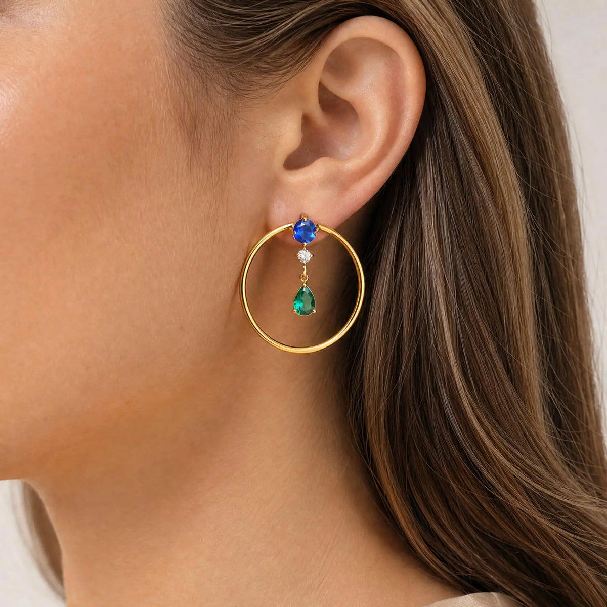 Geometric CZ Dangle Stud Earrings – Gold Stainless Steel Dangle Stud Earrings SPOT