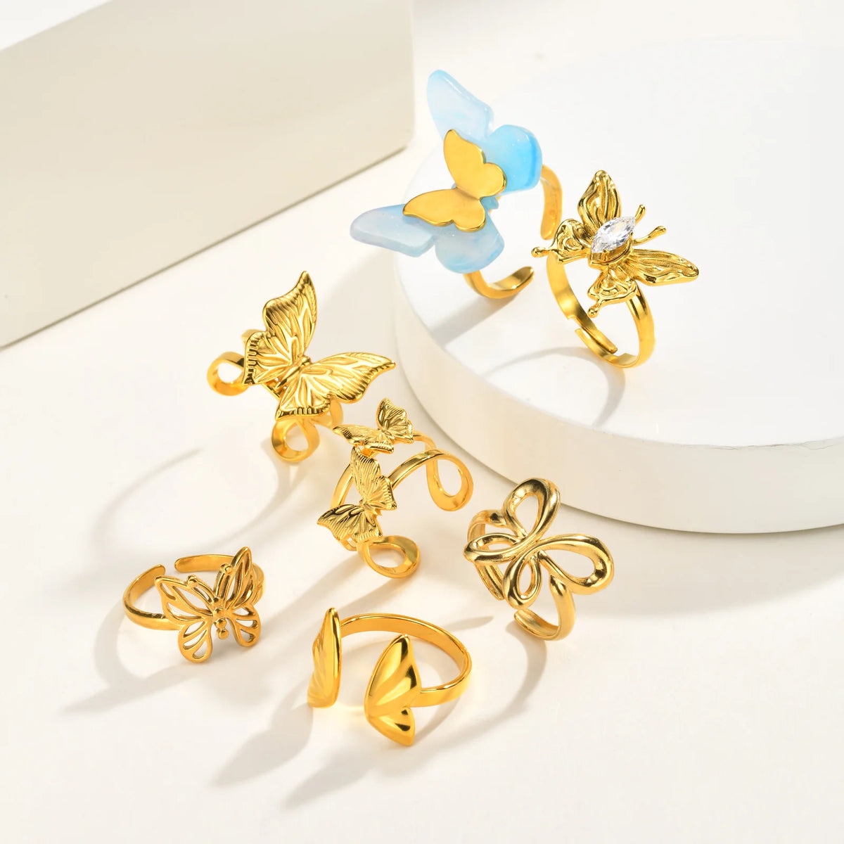 Y2K Hollow Butterfly Ring – 18K Gold Plated Adjustable Band Fashion Statement Ring SPOT