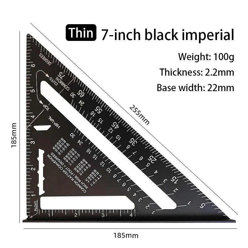 7-Inch Aluminum Speed Square – Metric & Imperial Angle Ruler Speed Square Ruler SPOT black-english
