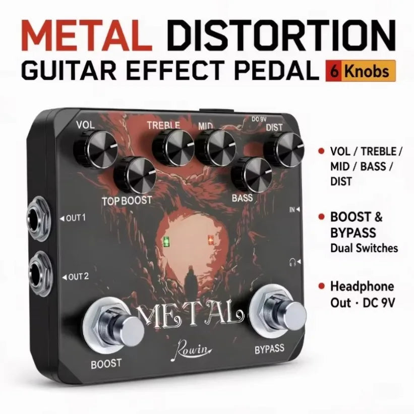 Rowin Metal Distortion Guitar Pedal – High Gain 3-Band EQ Stompbox Guitar Effects Pedal SPOT