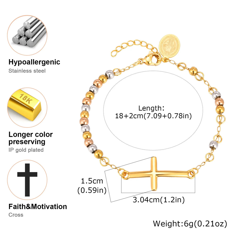Virgin Mary Cross Bracelet – Triple Tone Rosary Bead for Women Religious Bracelet SPOT