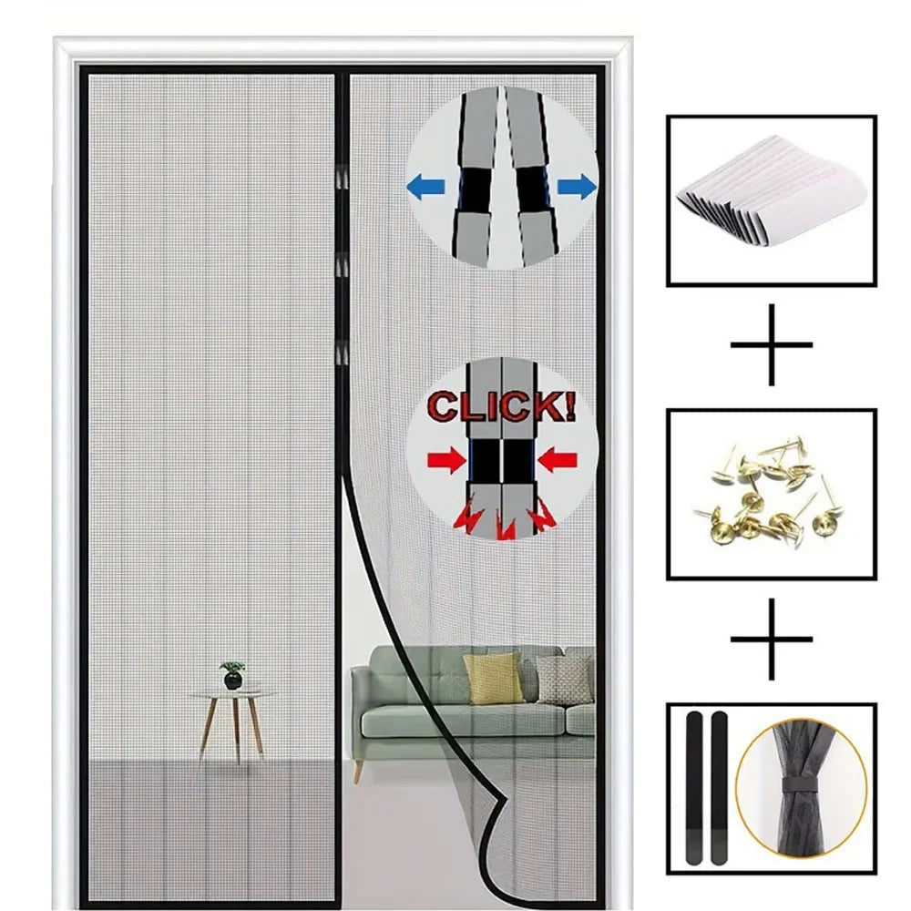 Magnetic Screen Door Curtain – No-Drill Insect & Bug Barrier Magnetic Screen Curtain SPOT black 80x210cm