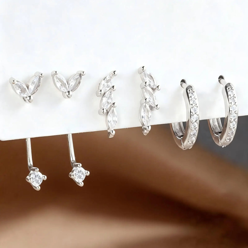 Huggie Stud Earrings Set – Marquise CZ Leaf Drop, 3 Pairs Huggie Stud Earrings SPOT