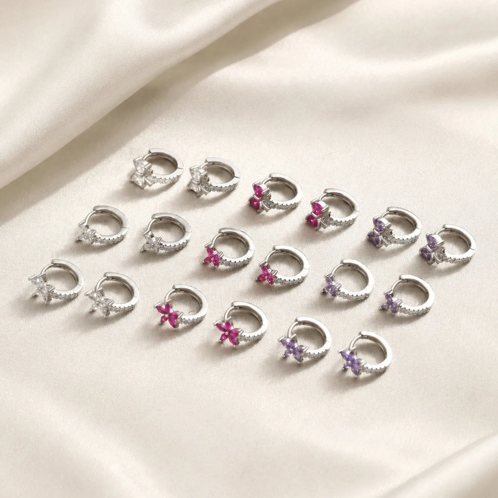 Marquise Zirconia Flower Hoop Earrings – 18K Gold Plated Huggies Hoop Earrings SPOT