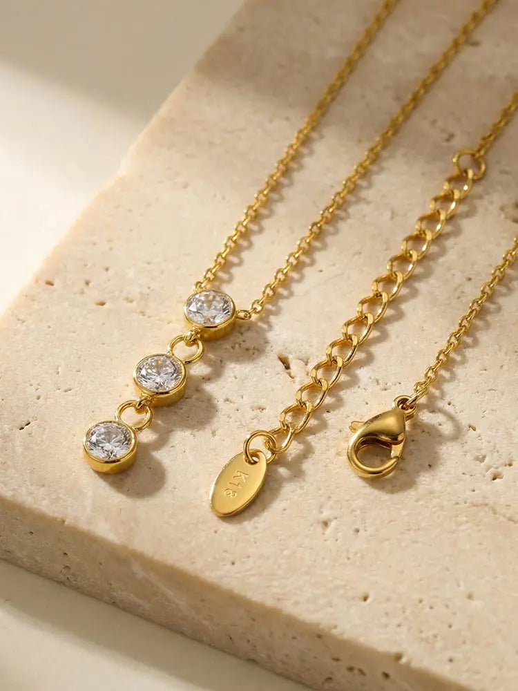 Gold Drop Y-Necklace with 3 Zircon Pendants | Women's Jewelry Pendant Necklace SPOT