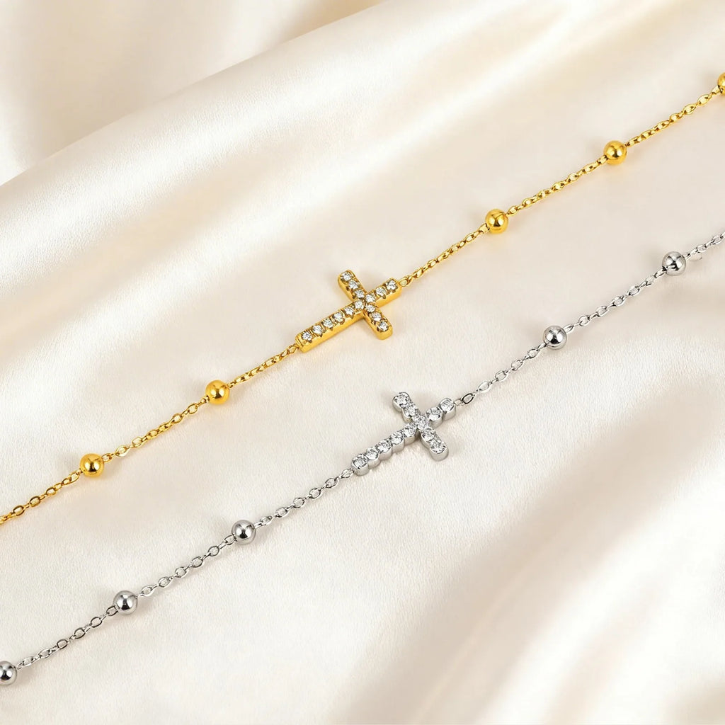Crystal Cross Bracelet 18K PVD Plated Stainless Steel Women Crystal Cross Bracelet SPOT