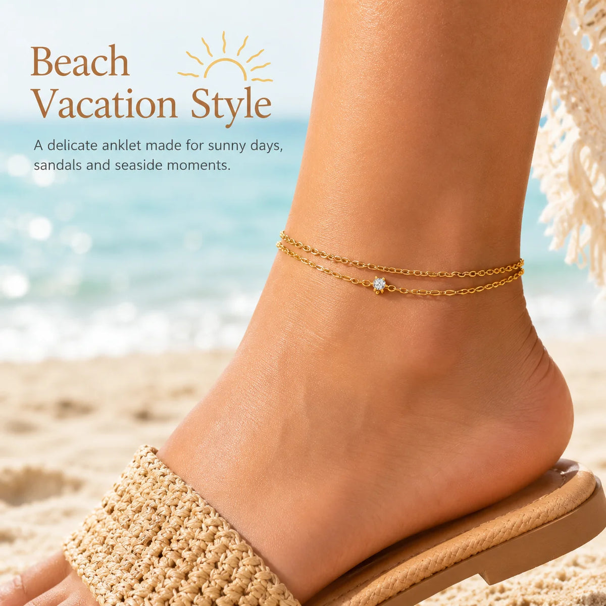 Waterproof Layered Gold Anklet – Adjustable Zirconia Foot Chain Anklet Bracelet SPOT