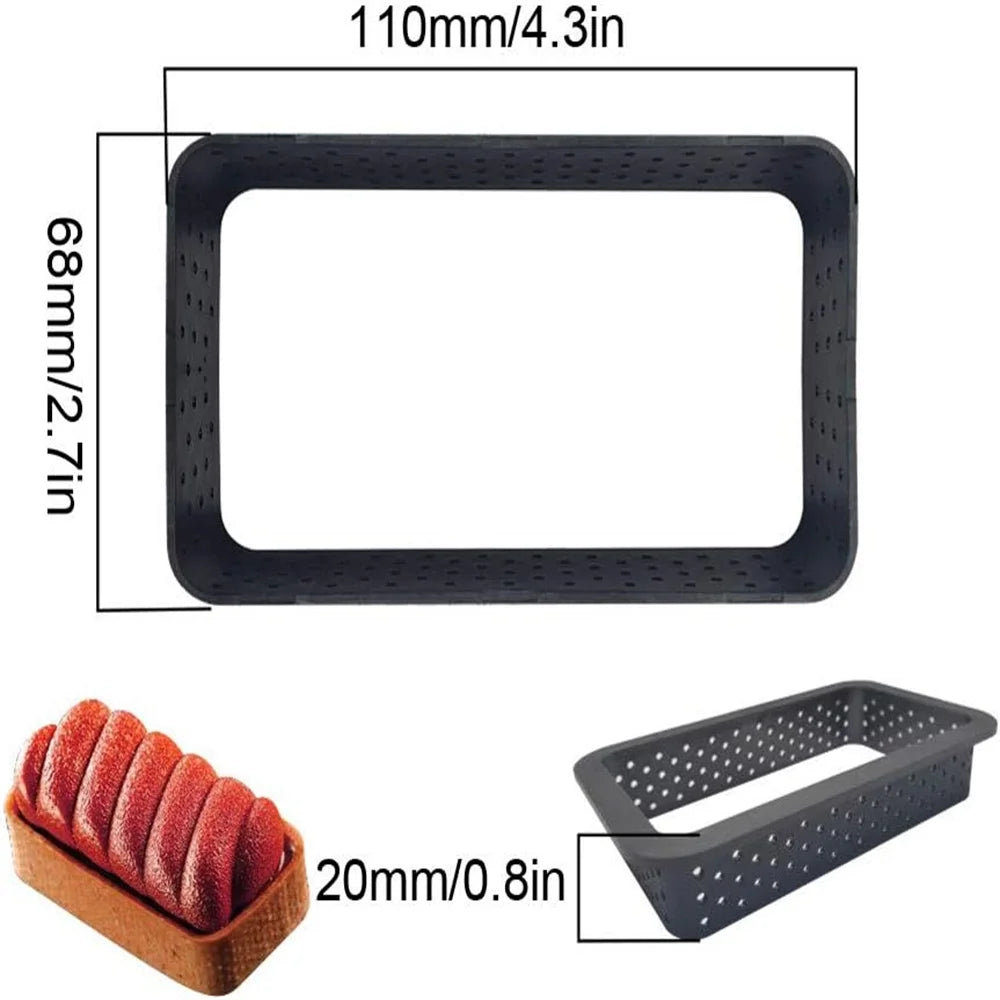 Perforated Tart Rings Set – Round Mousse & Pastry Molds Pastry Baking Molds SPOT Rectangle 10pcs
