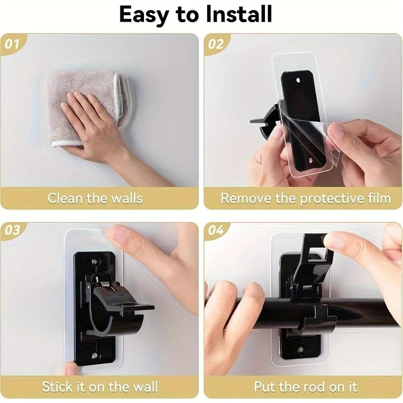 No-Drill Curtain Rod Brackets – Self-Adhesive Holders 2/6 Pack Curtain Rod Brackets SPOT