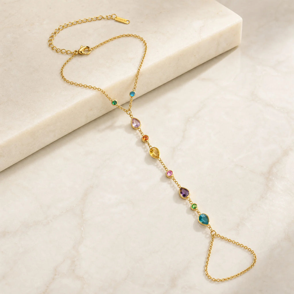 18K Gold CZ Hand Chain Finger Ring Bracelet | Women's Jewelry Hand Chain Bracelet SPOT