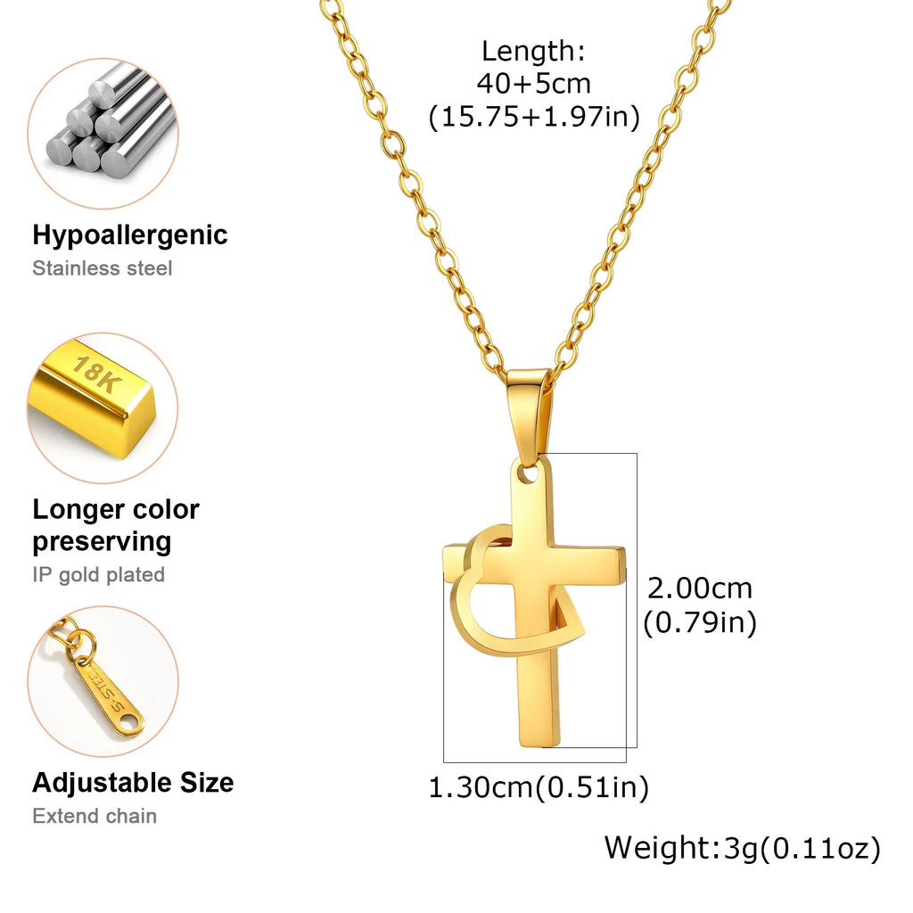 Heart Cross Pendant Necklace – 18K Gold Stainless Steel Cross Pendant Necklace SPOT