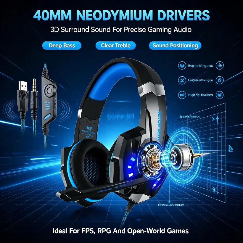 VIKEFON Gaming Headset RGB LED 3D Surround PS5 PS4 Xbox PC Gaming Headset SPOT
