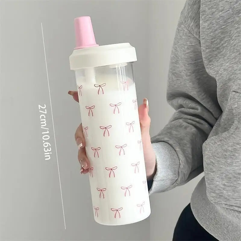 500/700ml Bow Straw Water Bottle – Cute Girls' Drink Cup Straw Water Bottle SPOT 700ml