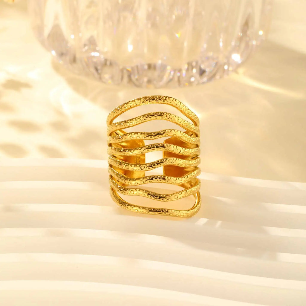 Meaeguet Geometric Chunky Open Ring – 18K Gold Stainless Steel Fashion Ring SPOT