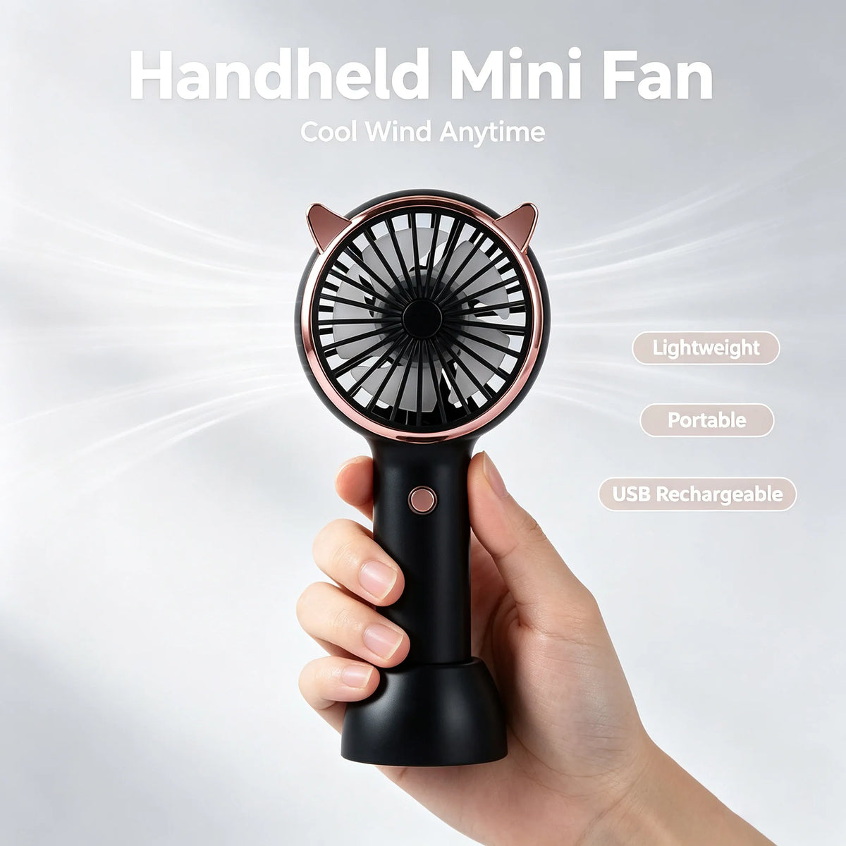 Cat Ear Mini Handheld Desk Fan – USB Rechargeable, LED Light Handheld Desk Fan SPOT