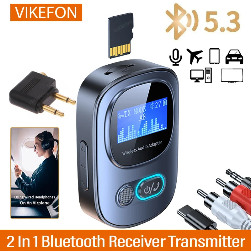 VIKEFON Bluetooth 5.3 Audio Transmitter Receiver – LCD Display Bluetooth Audio Adapter SPOT