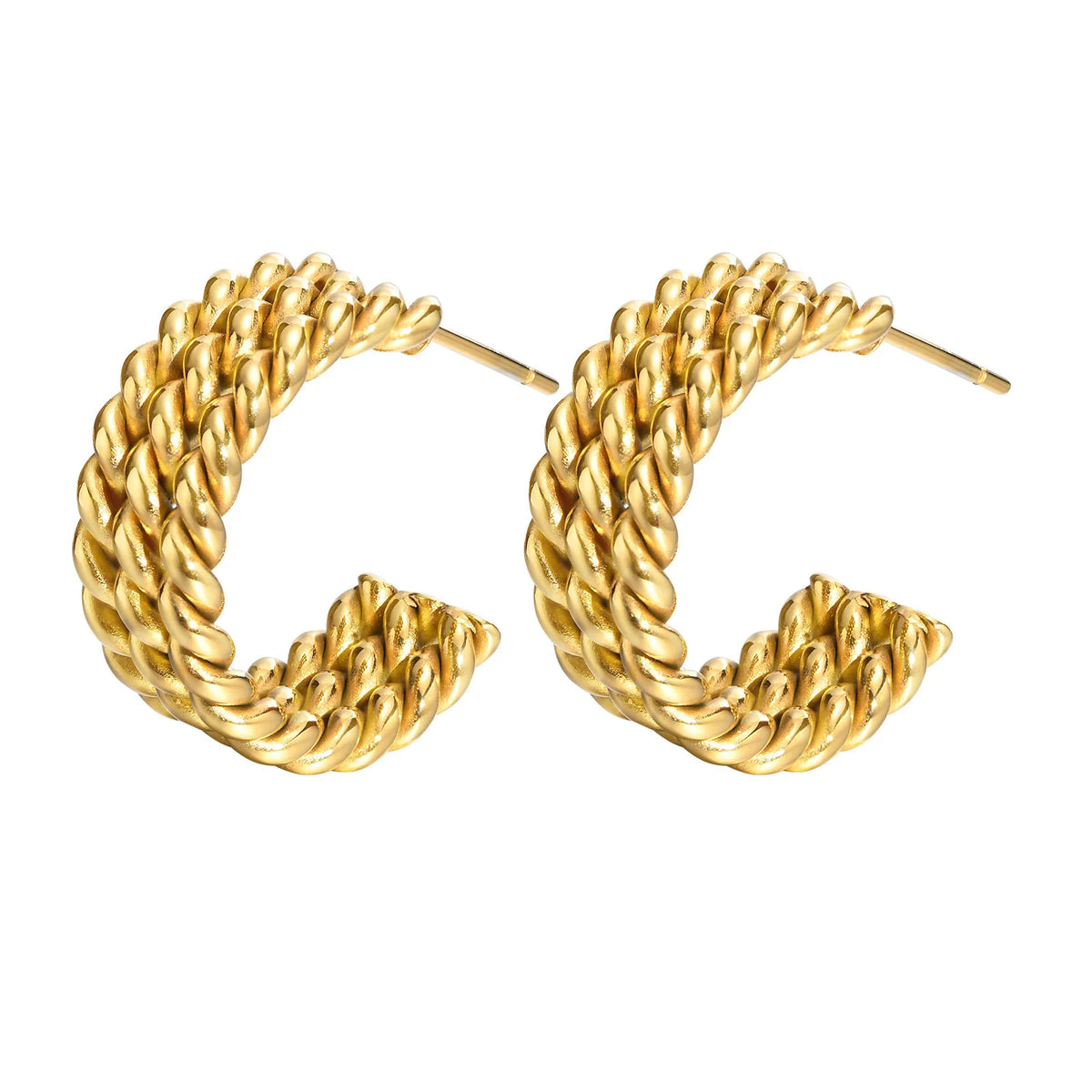 Triple Braided Twist Rope Gold Hoop Earrings – Stainless Steel Hoop Earrings SPOT Default Title