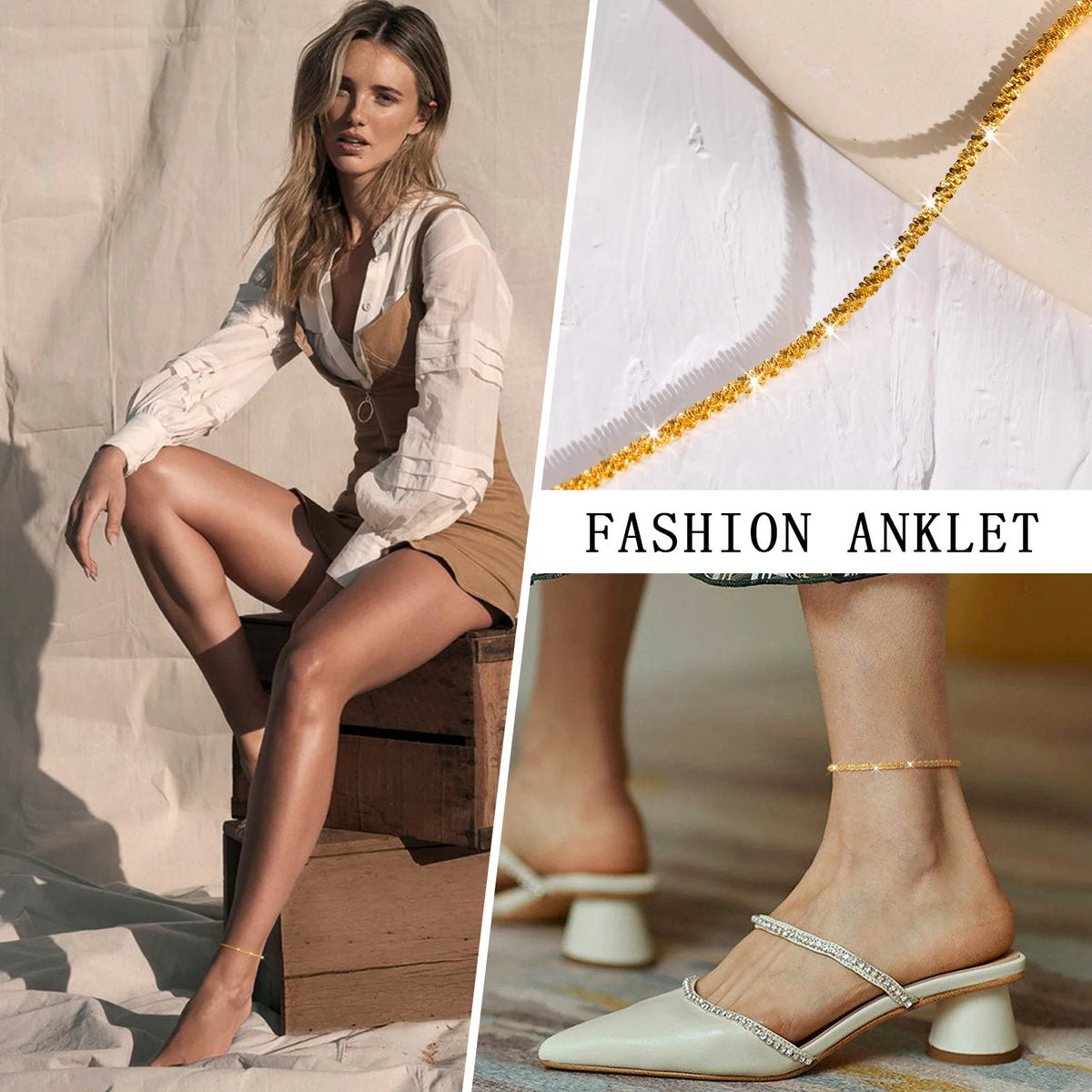 Meaeguet Gold Stainless Steel Anklet – Adjustable Chain Bracelet Chain Anklet SPOT