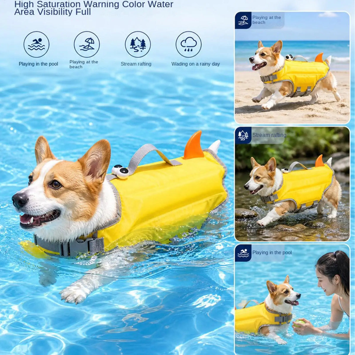 Shark Shape Dog Life Vest – High Buoyancy Swim Safety Jacket Dog Life Vest SPOT