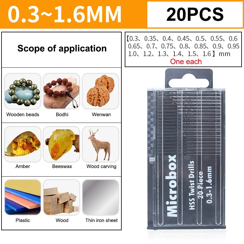 Mini Twist Drill Bit Set 20/25Pc – 0.3–3.0mm HSS Micro Drills Micro Drill Bit Set SPOT 20pcs