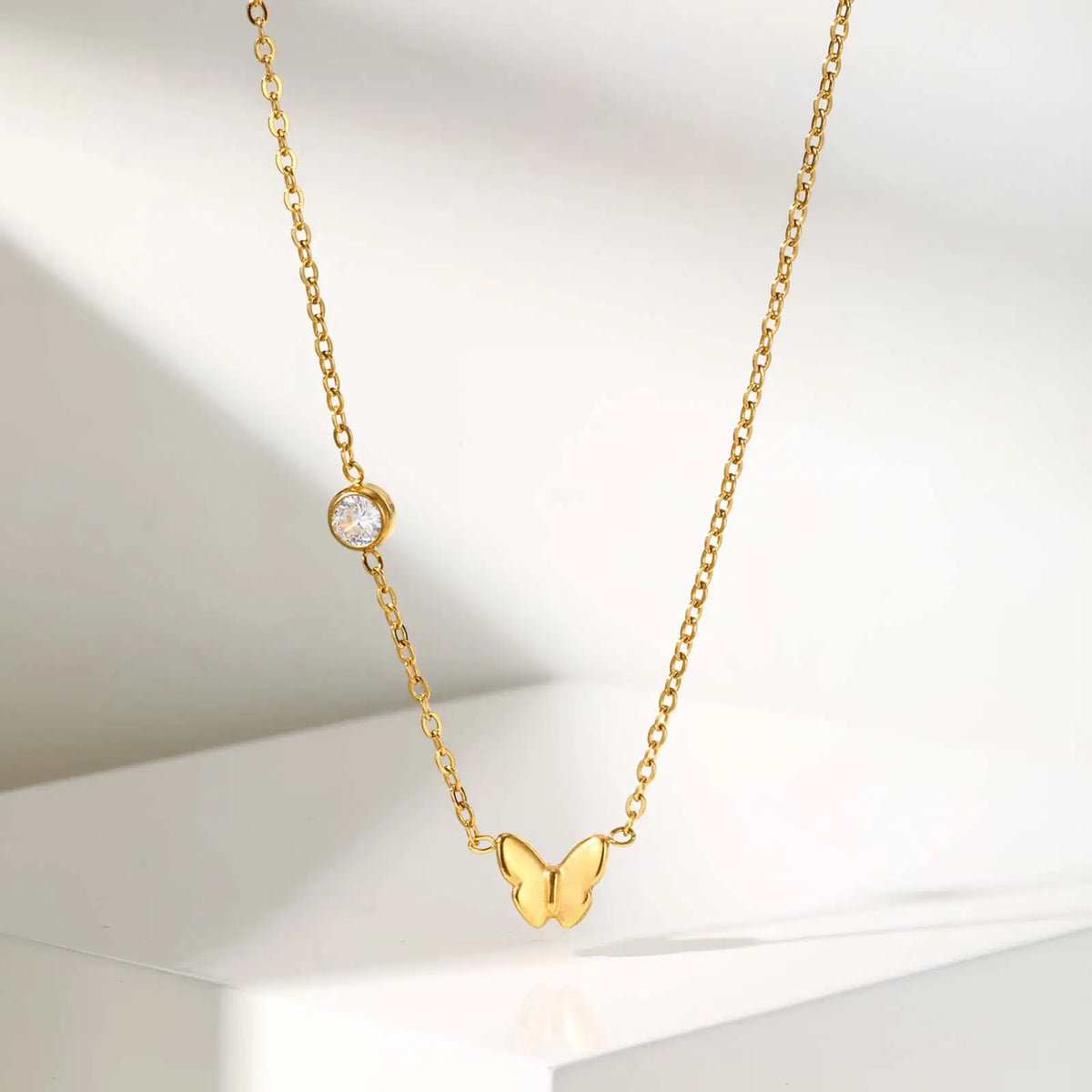 Butterfly Necklace 18K Gold Plated Stainless Steel CZ Pendant Pendant Necklace SPOT