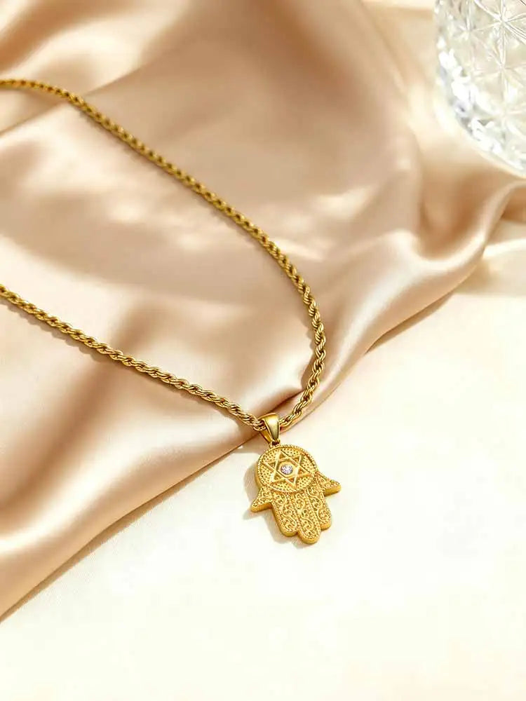 Hamsa Hand Star of David Necklace – 18K Gold CZ Pendant Pendant Necklace SPOT