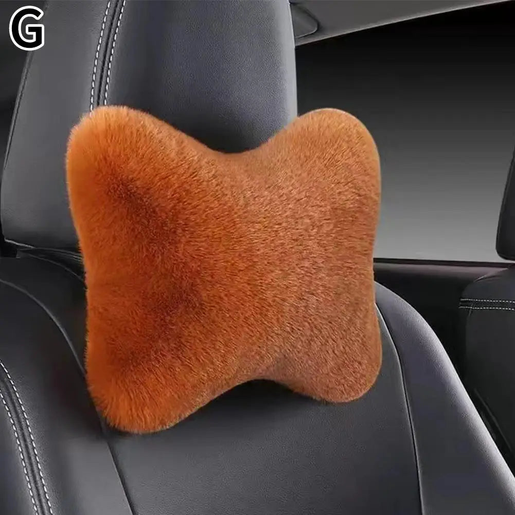 Plush Car Neck & Lumbar Pillow – Soft Universal Headrest Cushion Car Neck Pillow SPOT Caramel