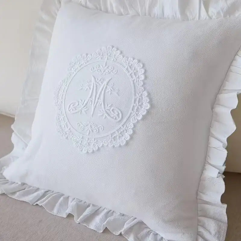 French Lace Ruffle Pillow Cover – Washed Cotton Cushion Cover Decorative Pillow Cover SPOT